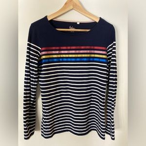 Boden Long Sleeve Breton; Navy/White with Metallic Placement Stripe, US Size 10